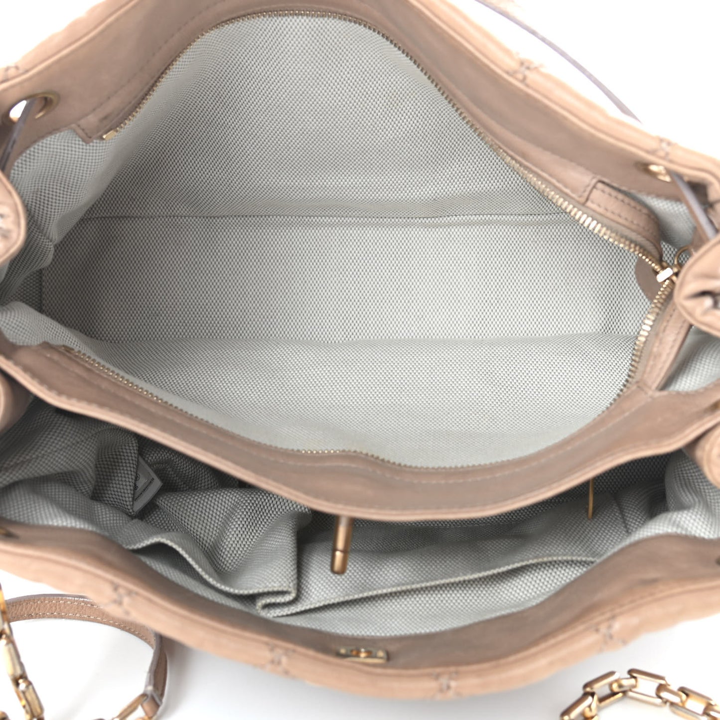 Calfskin Quilted Large Retro Chain Tote Beige