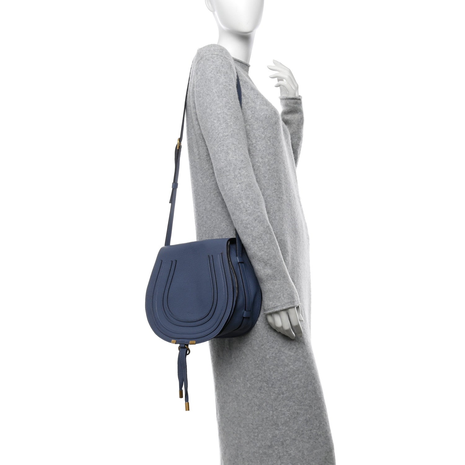 Chloe Grained Calfskin Medium Marcie Saddle Bag Graphite Navy 2 of 11