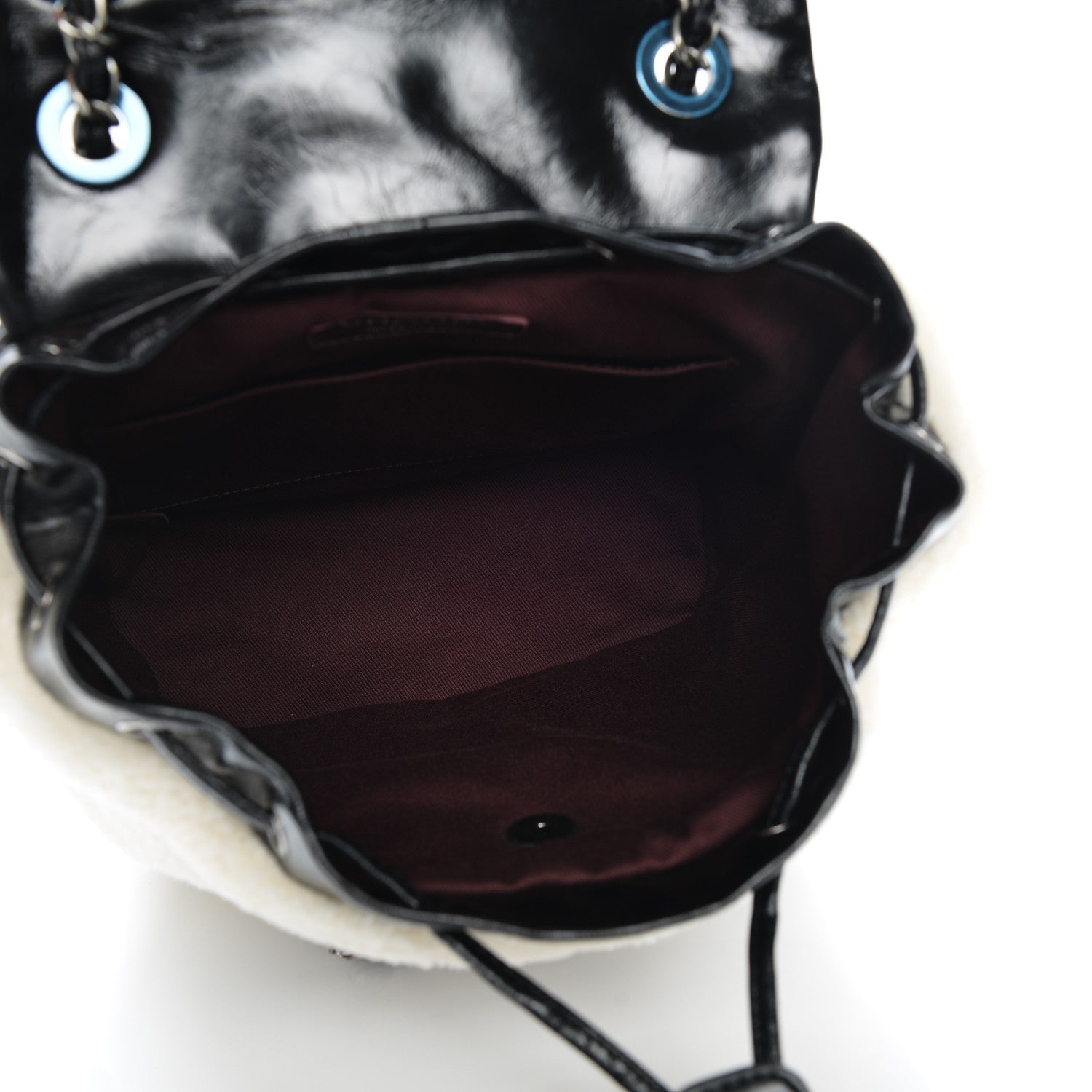 Chanel Glazed Calfskin Shearling Quilted Small Mountain Backpack Black Ivory 5 of 7