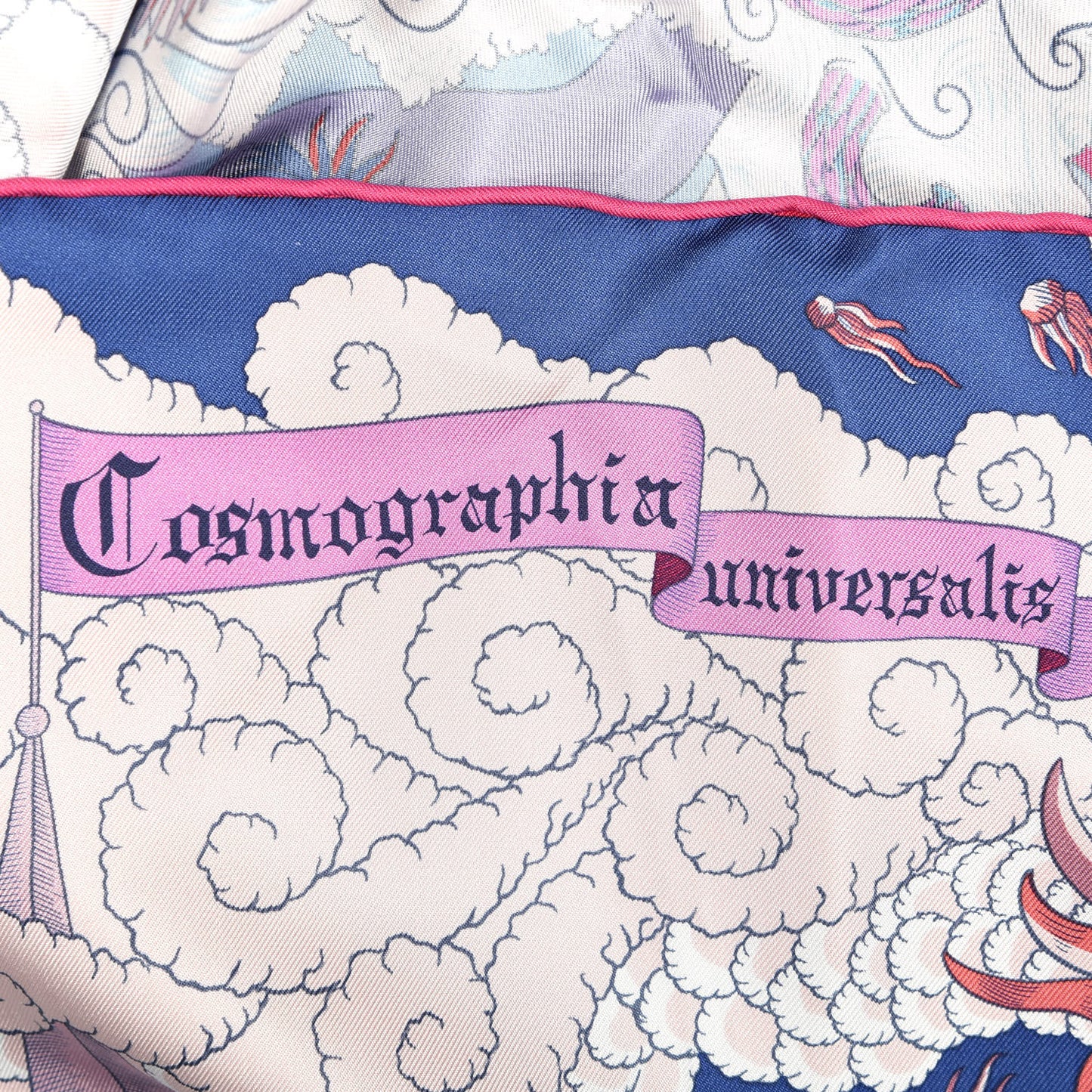 Silk Cosmographia Universalis Scarf 90 Bleu Jean Rose Vif