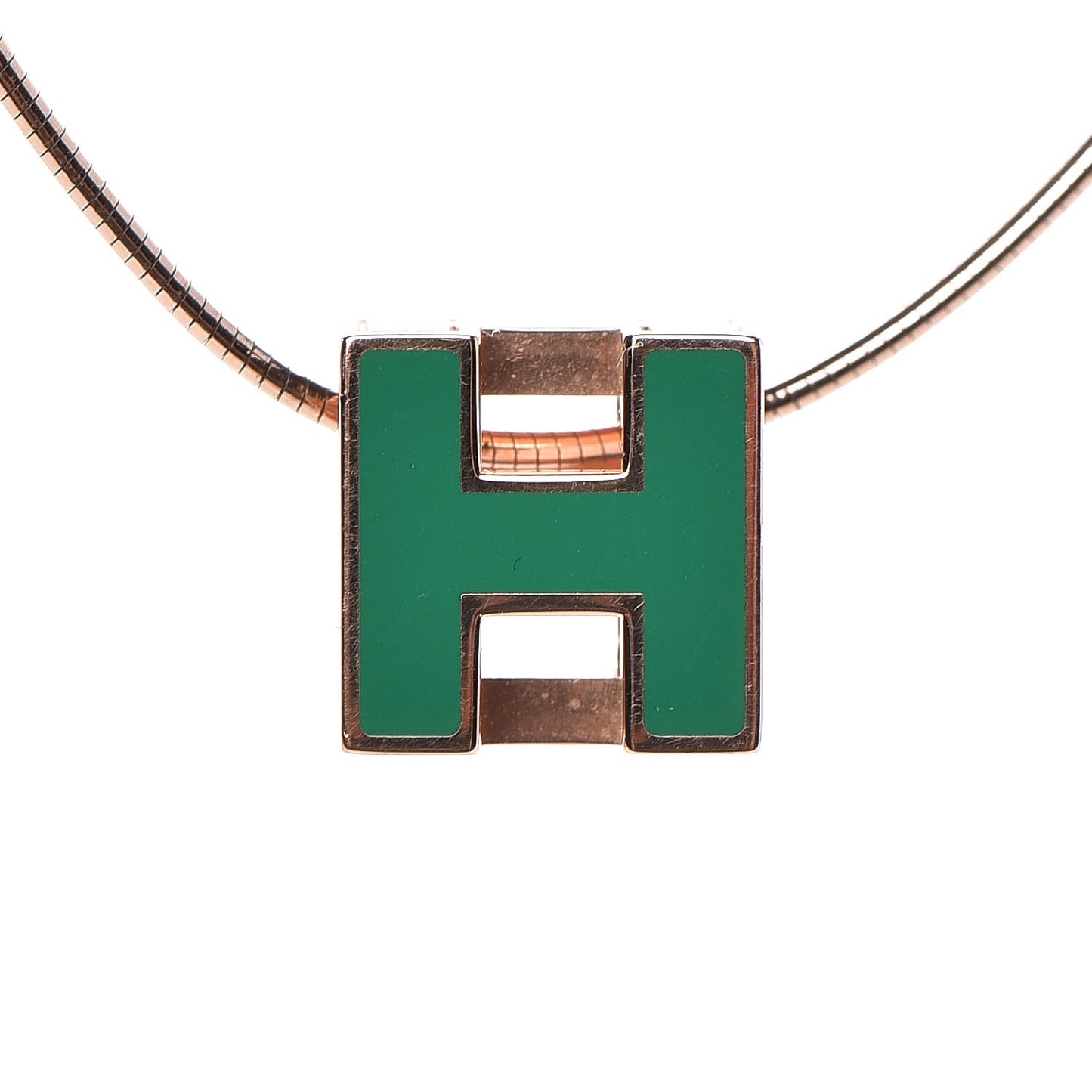 Rose Gold Lacquered Cage d'H Pendant Necklace Vert Malachite