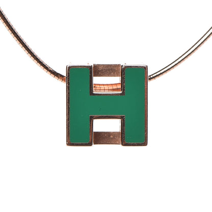 Hermes Rose Gold Lacquered Cage d'H Pendant Necklace Vert Malachite 4 of 7