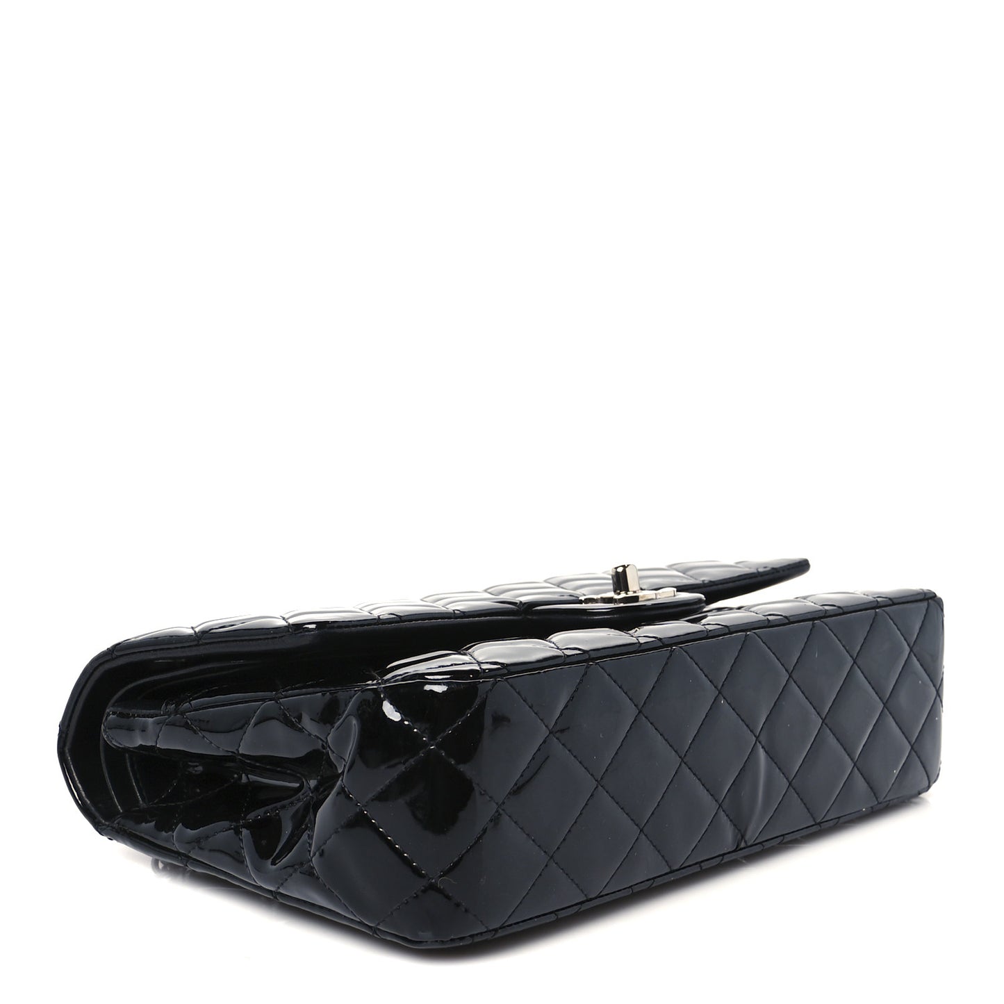 Patent Quilted Medium Double Flap Black
