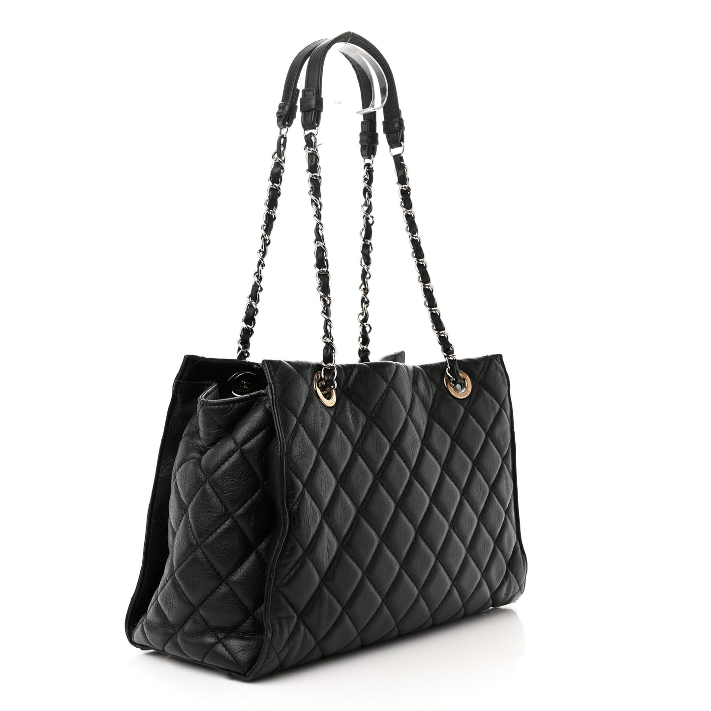 Calfskin Quilted Small Chic and Soft Shopping Tote Black