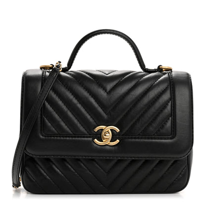 Chanel Calfskin Chevron Quilted Top Handle Flap Black 1 of 10