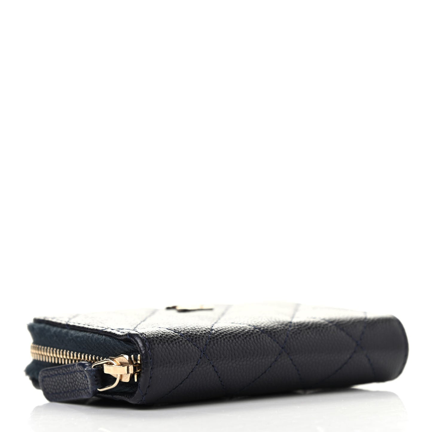 Caviar Quilted Zip Coin Purse Wallet Dark Blue