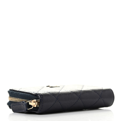 Chanel Caviar Quilted Zip Coin Purse Wallet Dark Blue 4 of 7