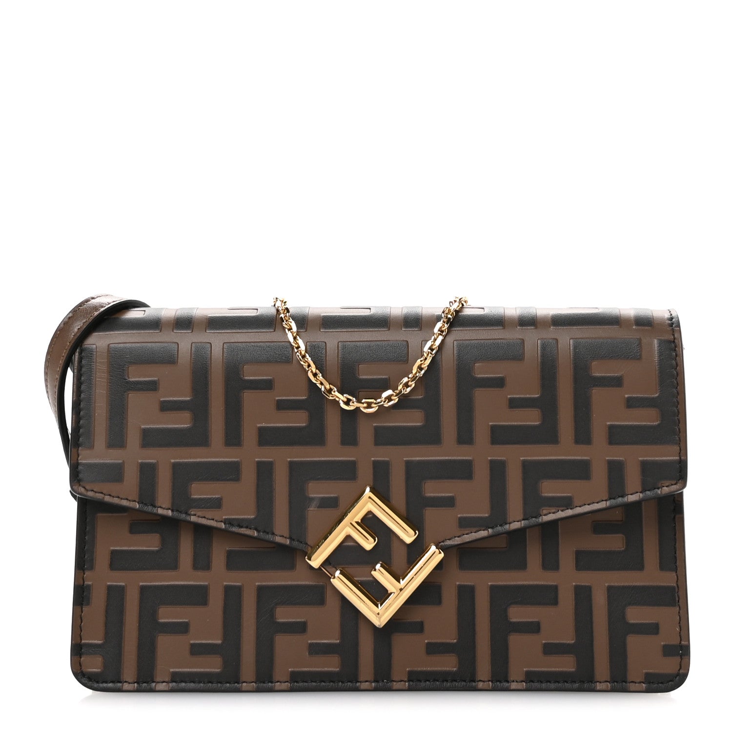 Fendi Vitello Ceylon Bi-Color FF 1974 Embossed FF Diamonds Chain Wallet Maya Black 1 of 11