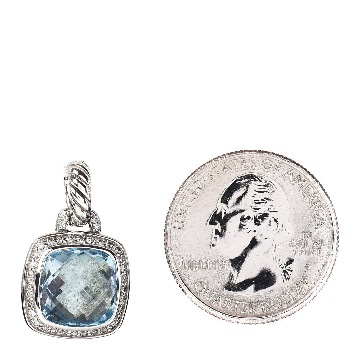 Sterling Silver Diamond Blue Topaz 11mm Albion Enhancer Pendant