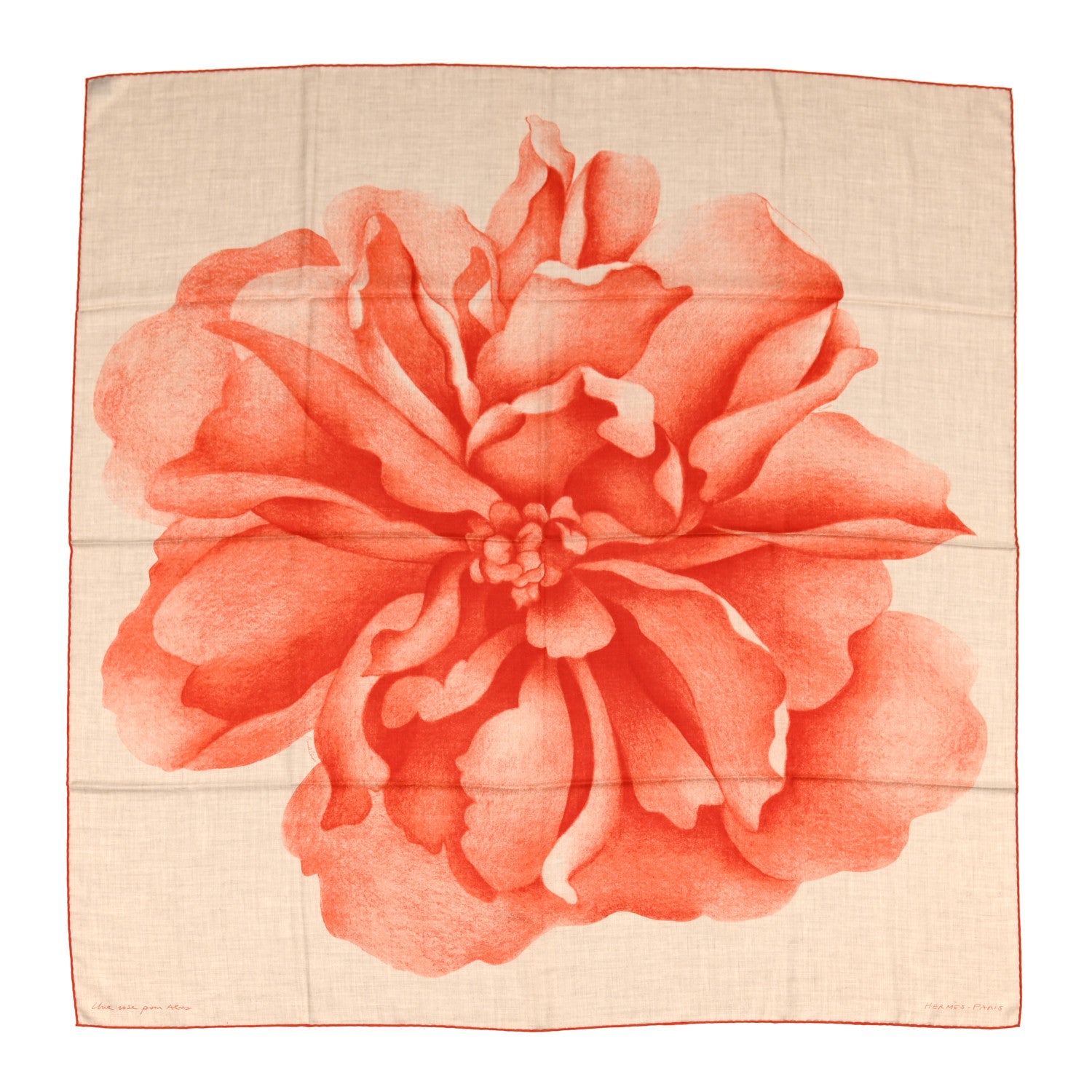 Hermes Cashmere Silk Une Rose Pour Alma Shawl 140 1 of 6
