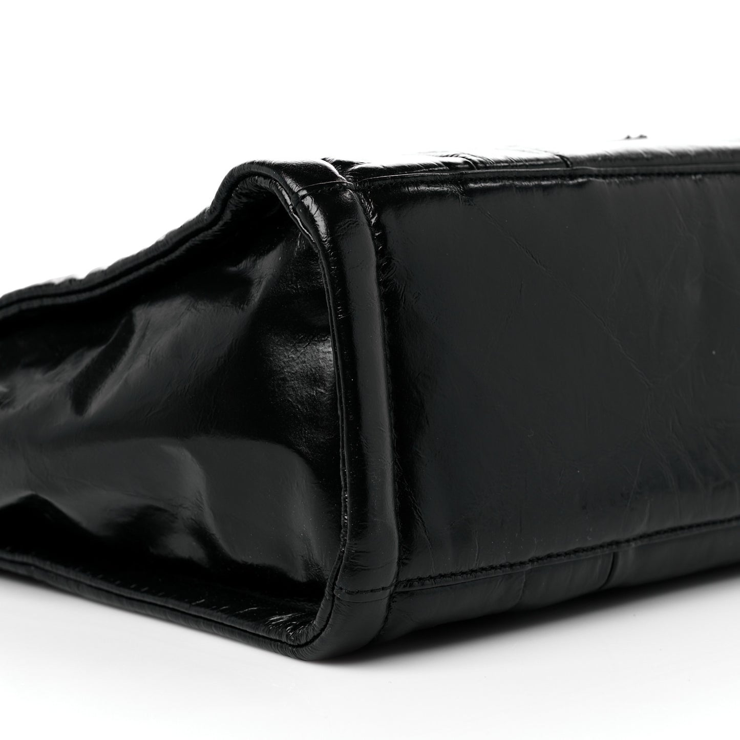 Shiny Crinkled Calfskin Small The Tote Bag Black