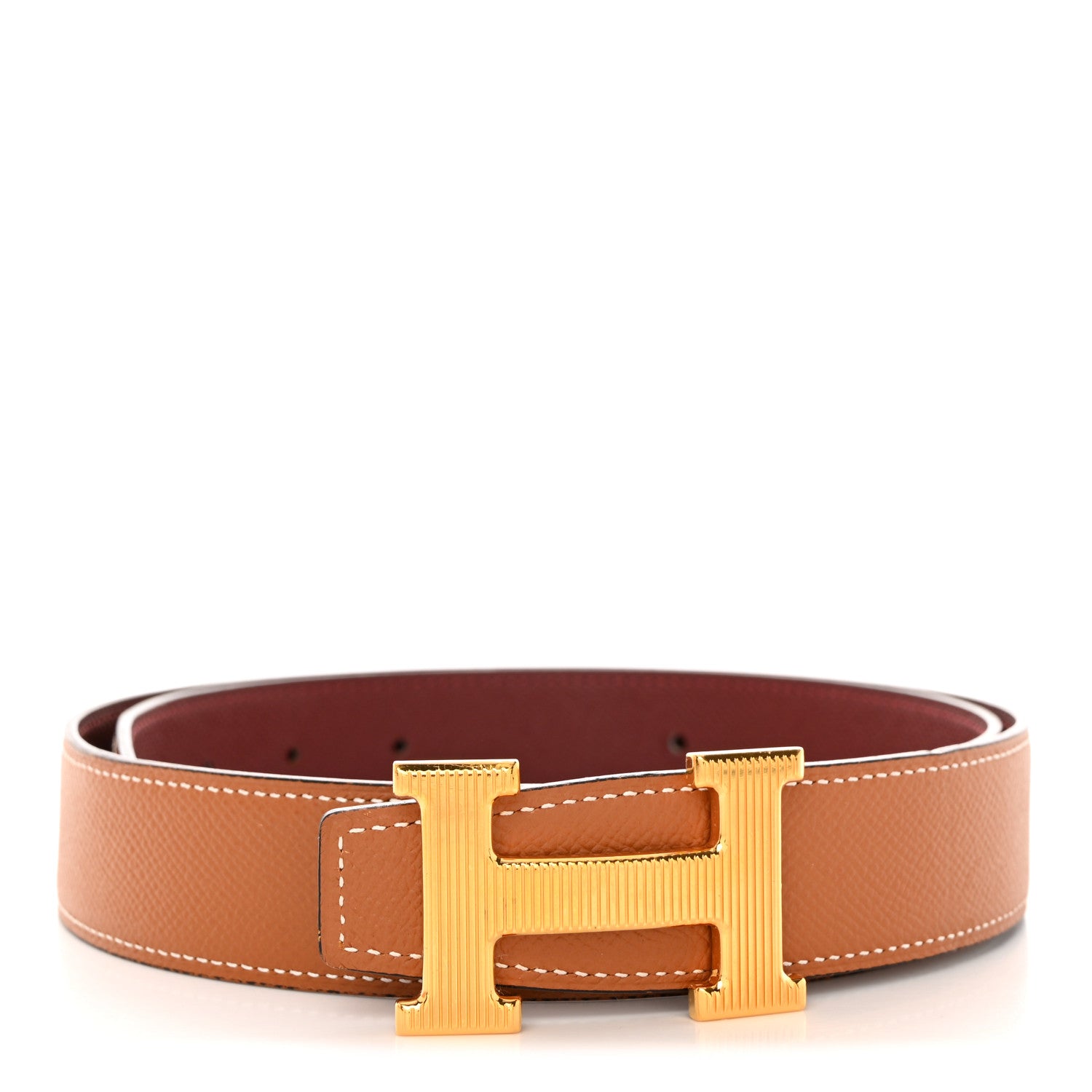 Hermes Epsom 32mm Striee H Belt 80 32 Gold Rouge H 1 of 7
