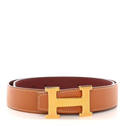 Hermes Epsom 32mm Striee H Belt 80 32 Gold Rouge H 1 of 7