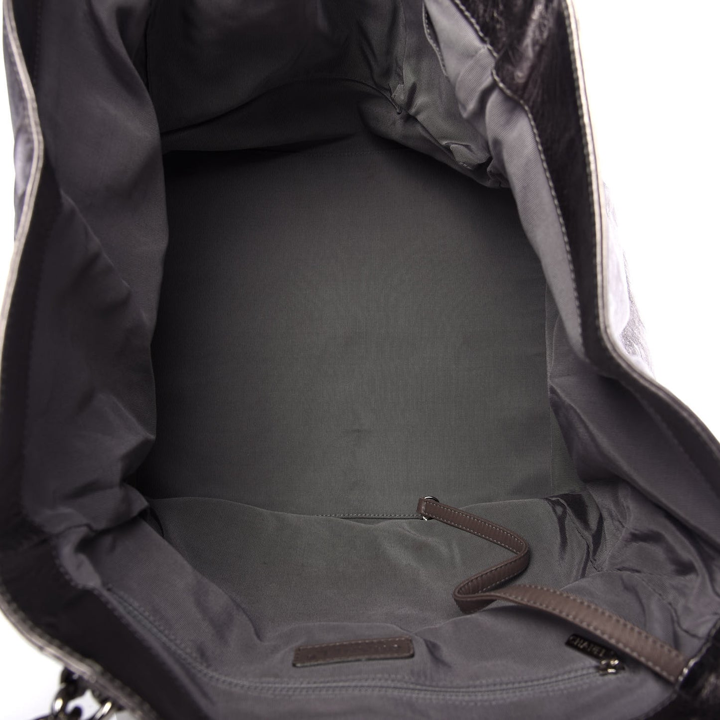 Metallic Cracked Calfskin Modern Chain Tote Dark Silver