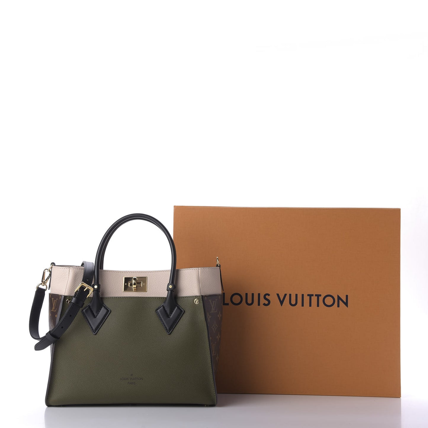 Calfskin Monogram On My Side MM Laurier Green Toffee Latte Beige