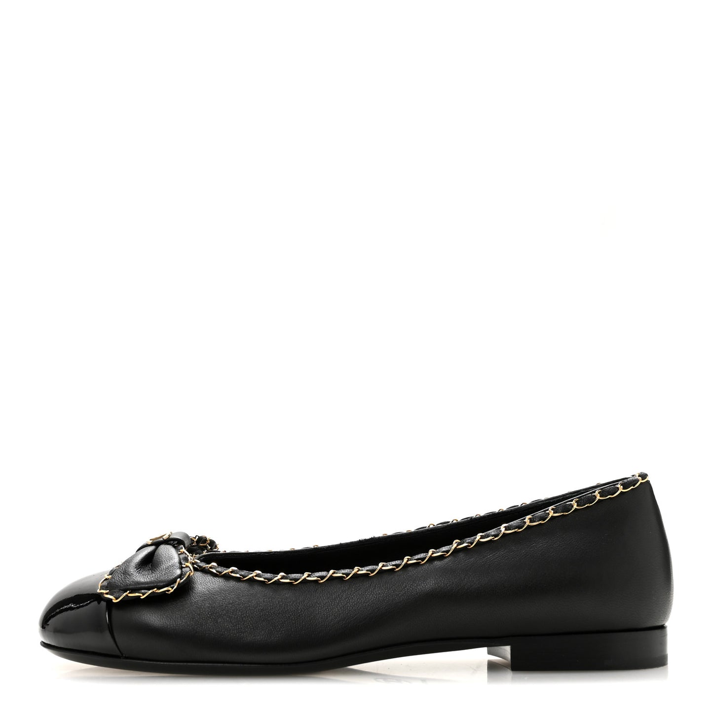 Lambskin Patent Cap Toe Chain Around Ballerina Flats 37 Black
