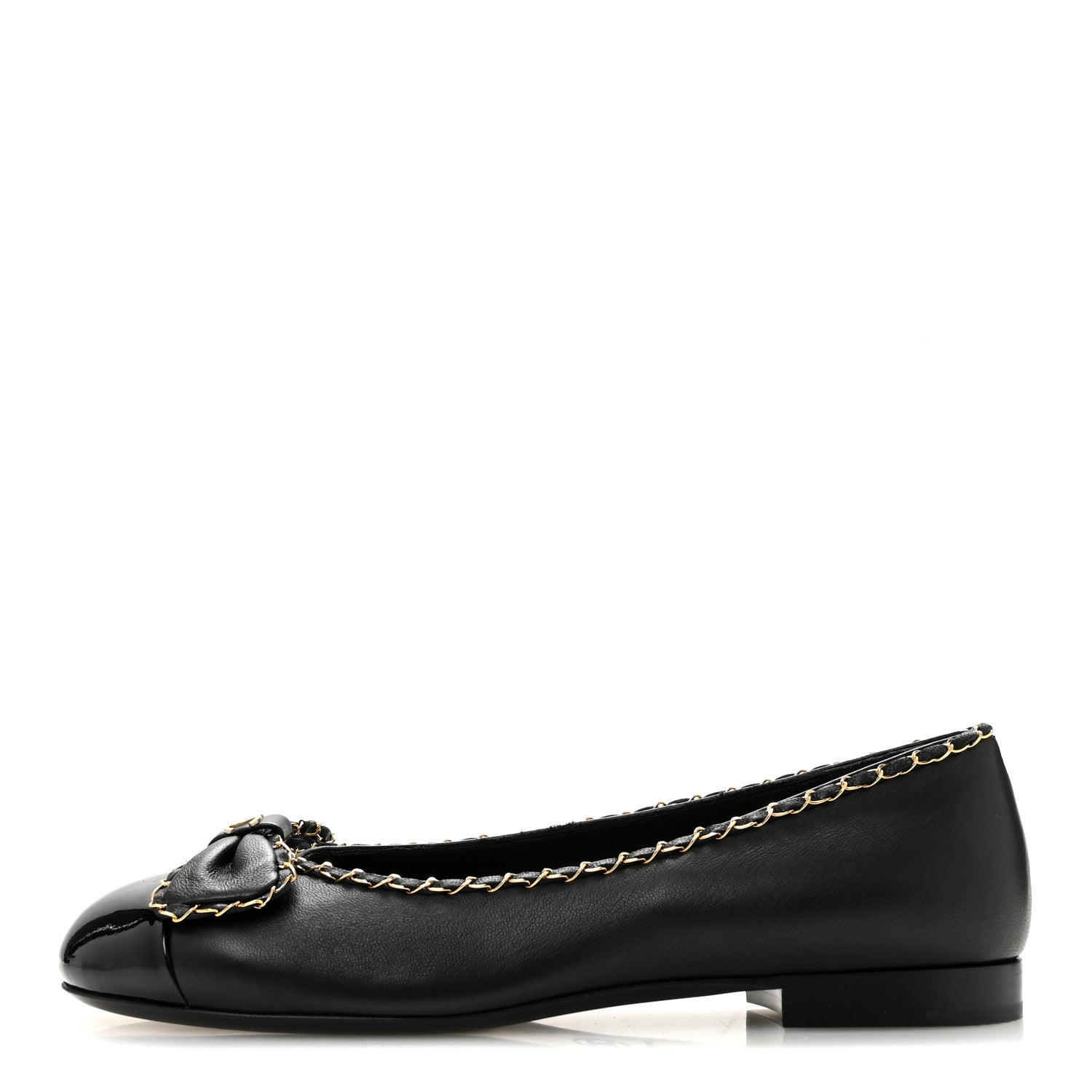 Chanel Lambskin Patent Cap Toe Chain Around Ballerina Flats 37 Black 1 of 10