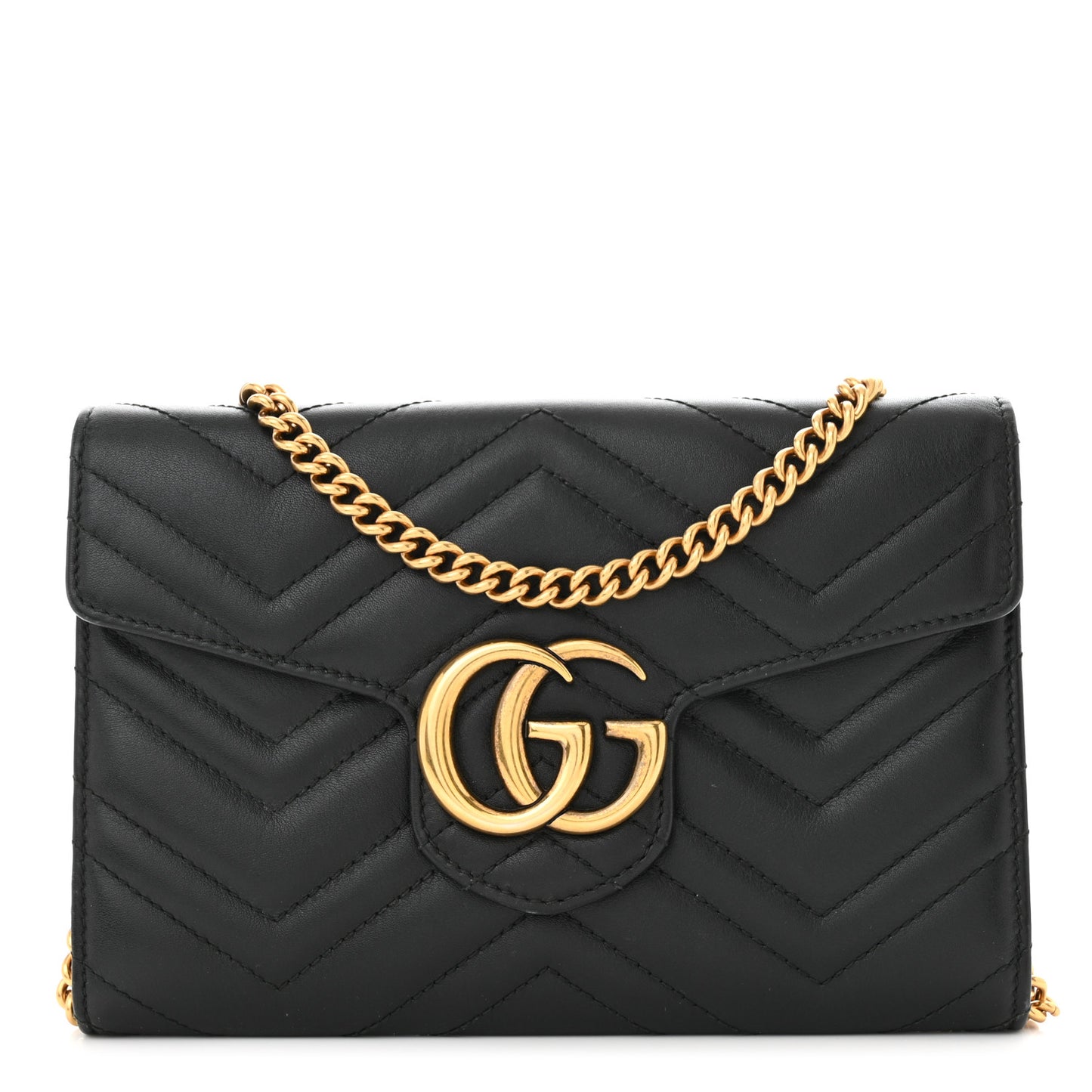 Calfskin Matelasse Mini GG Marmont Chain Wallet Black