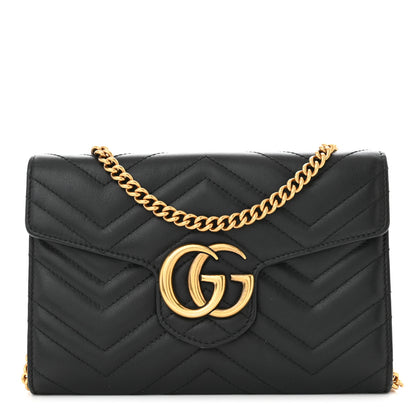 Gucci Calfskin Matelasse Mini GG Marmont Chain Wallet Black 1 of 9
