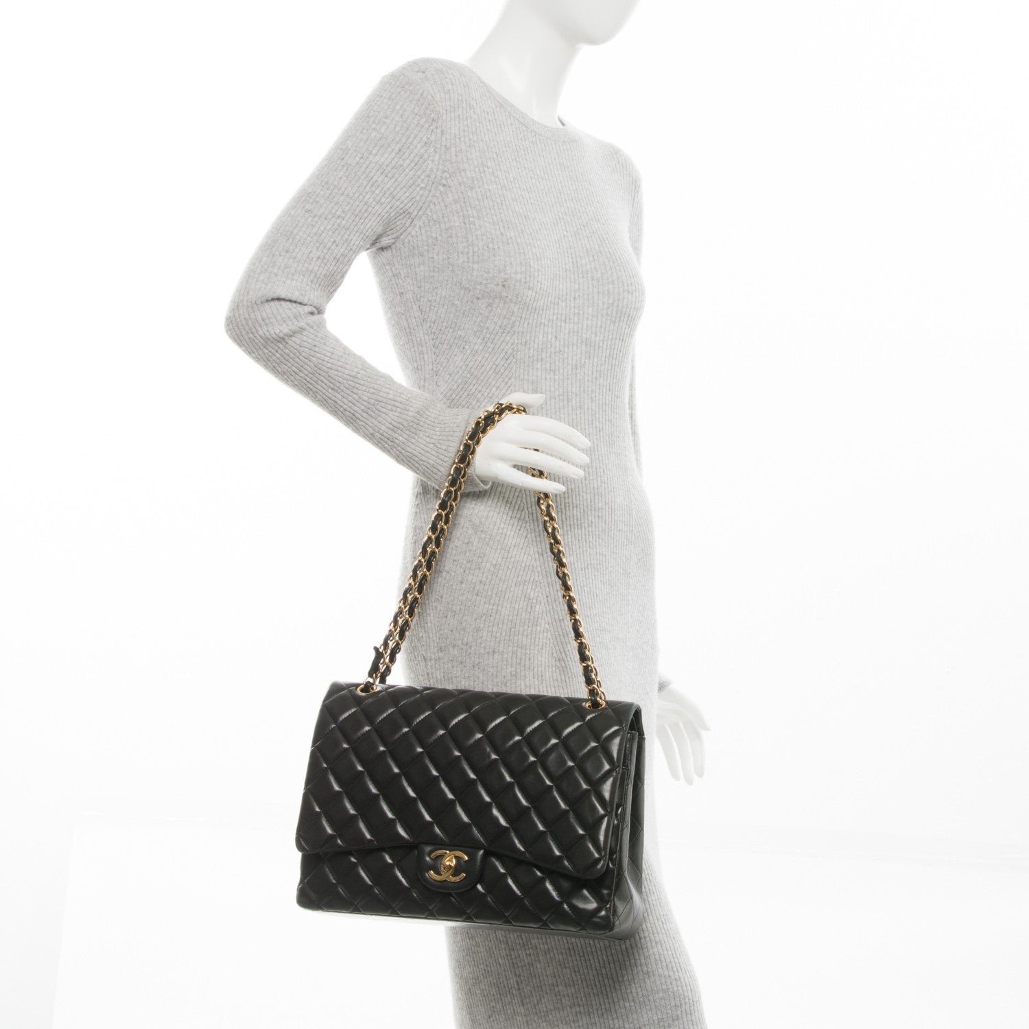 Chanel Lambskin Quilted Maxi Double Flap Black 2 of 9
