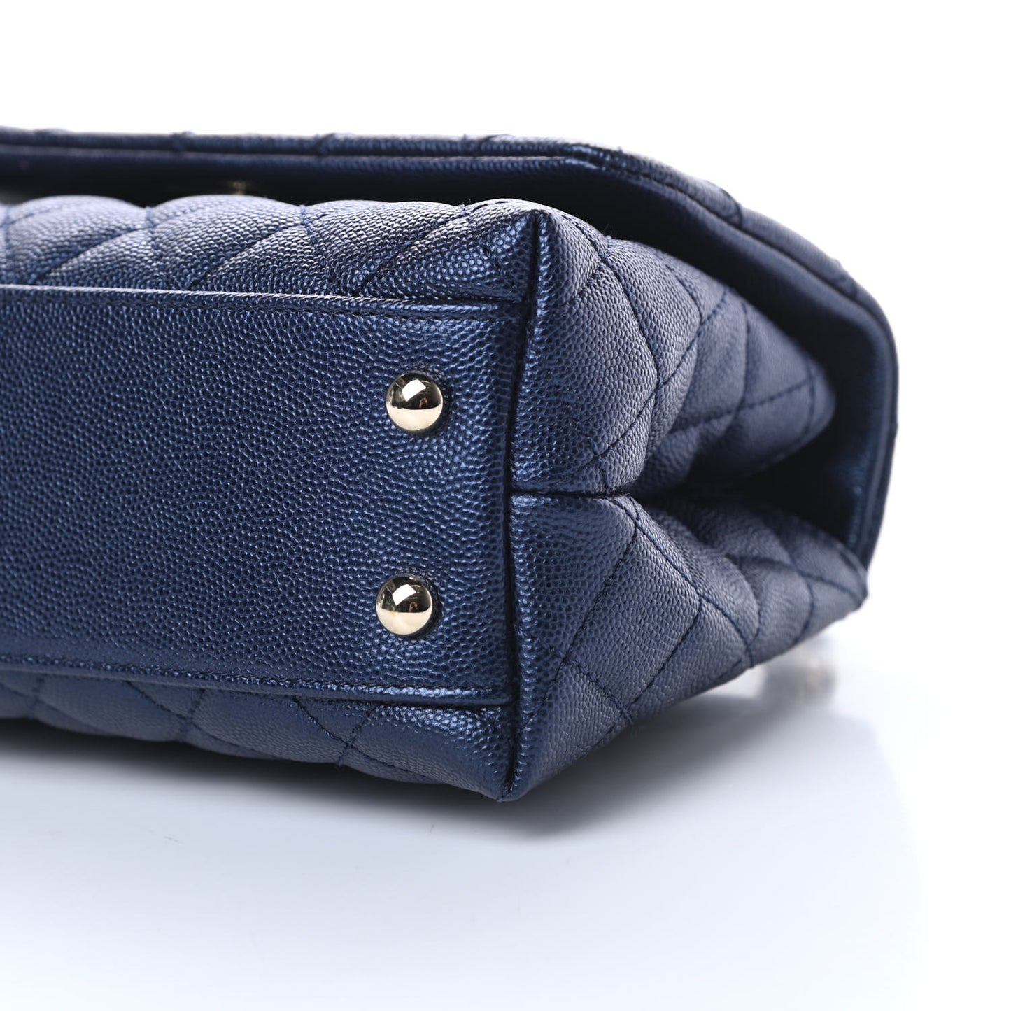 Metallic Caviar Quilted Mini Coco Handle Flap Dark Blue