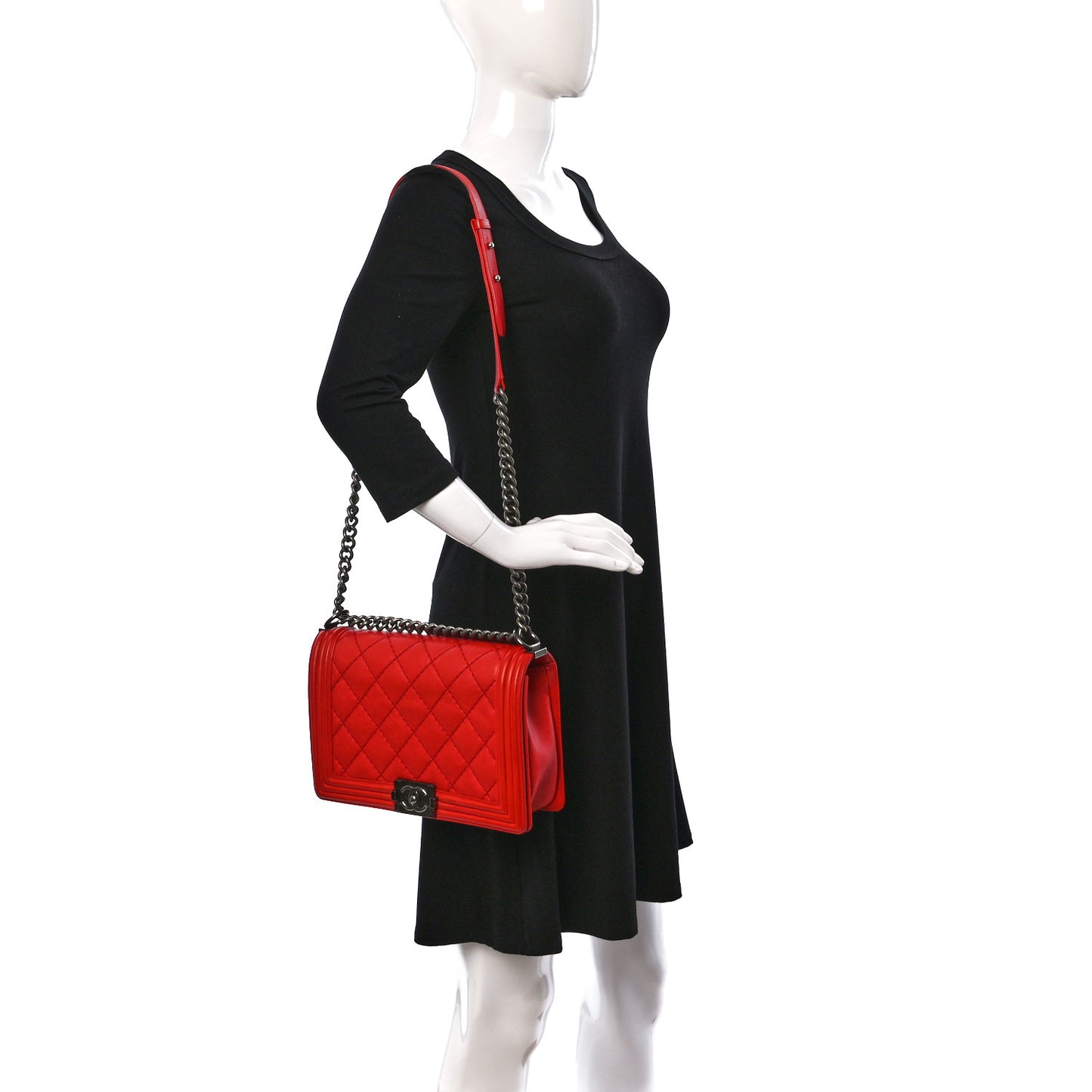 Calfskin Double Stitch New Medium Boy Flap Red