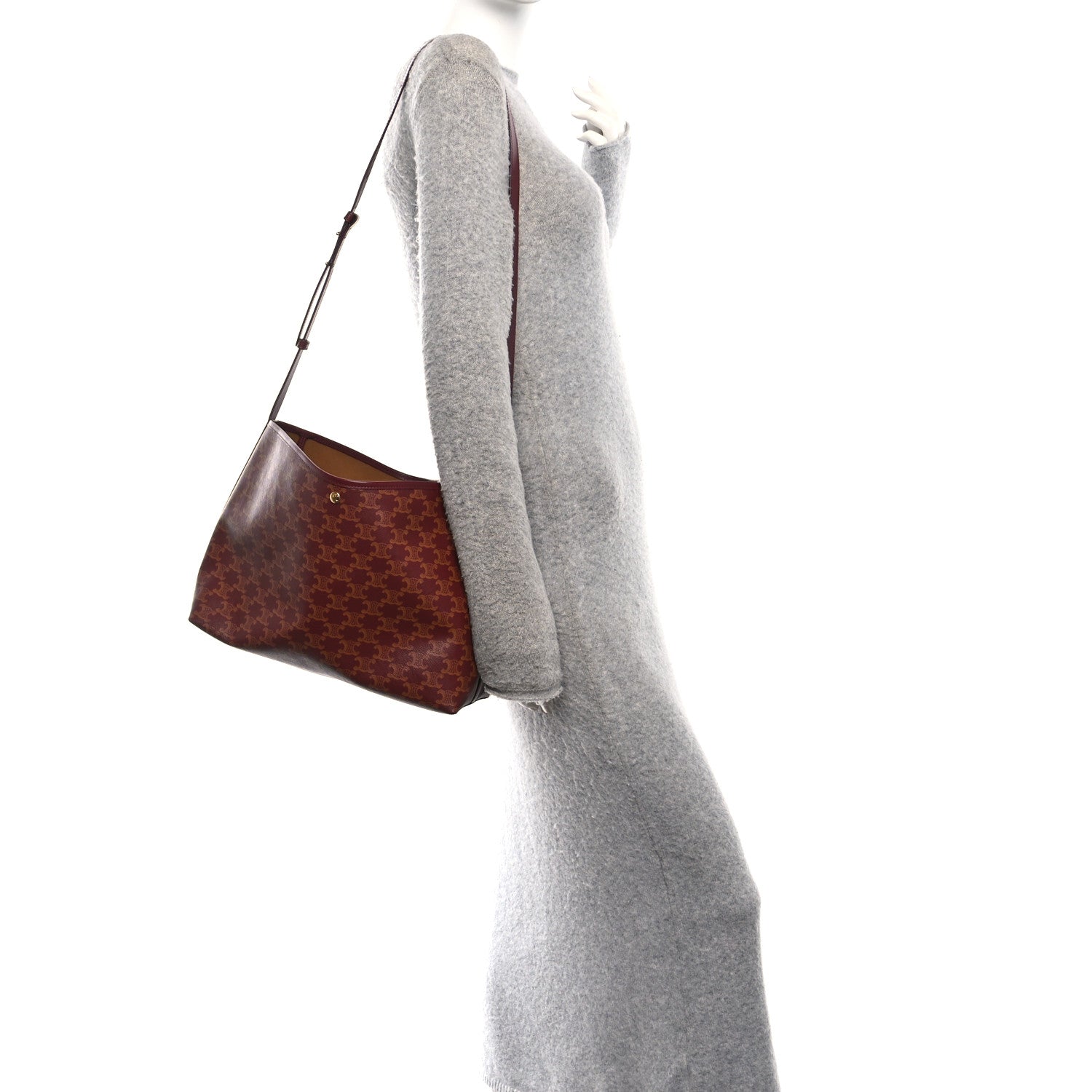 Celine Triomphe Canvas Calfskin Soft Shopper Tote Burgundy Tan 2 of 11