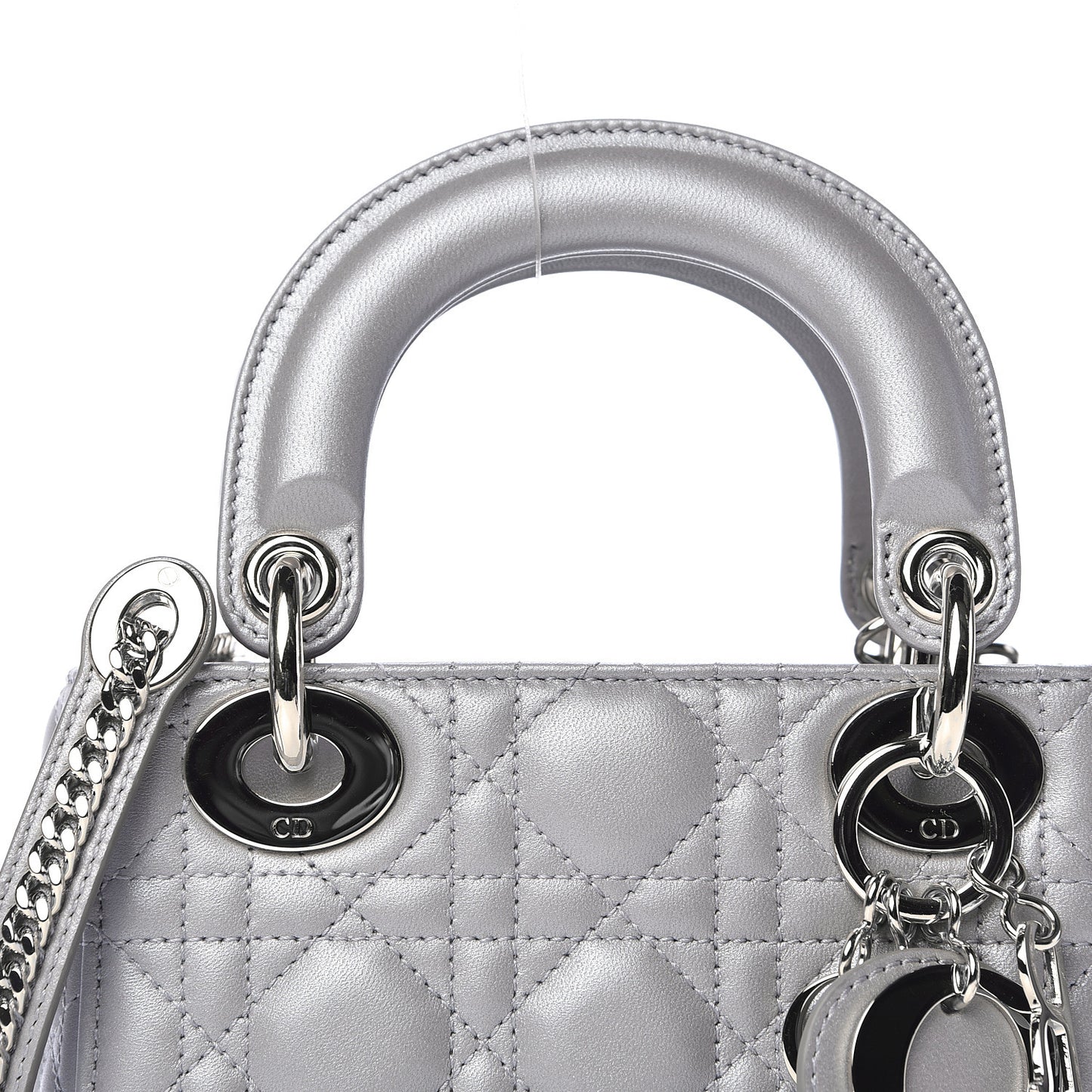 Metallic Lambskin Cannage Mini Lady Dior Grey