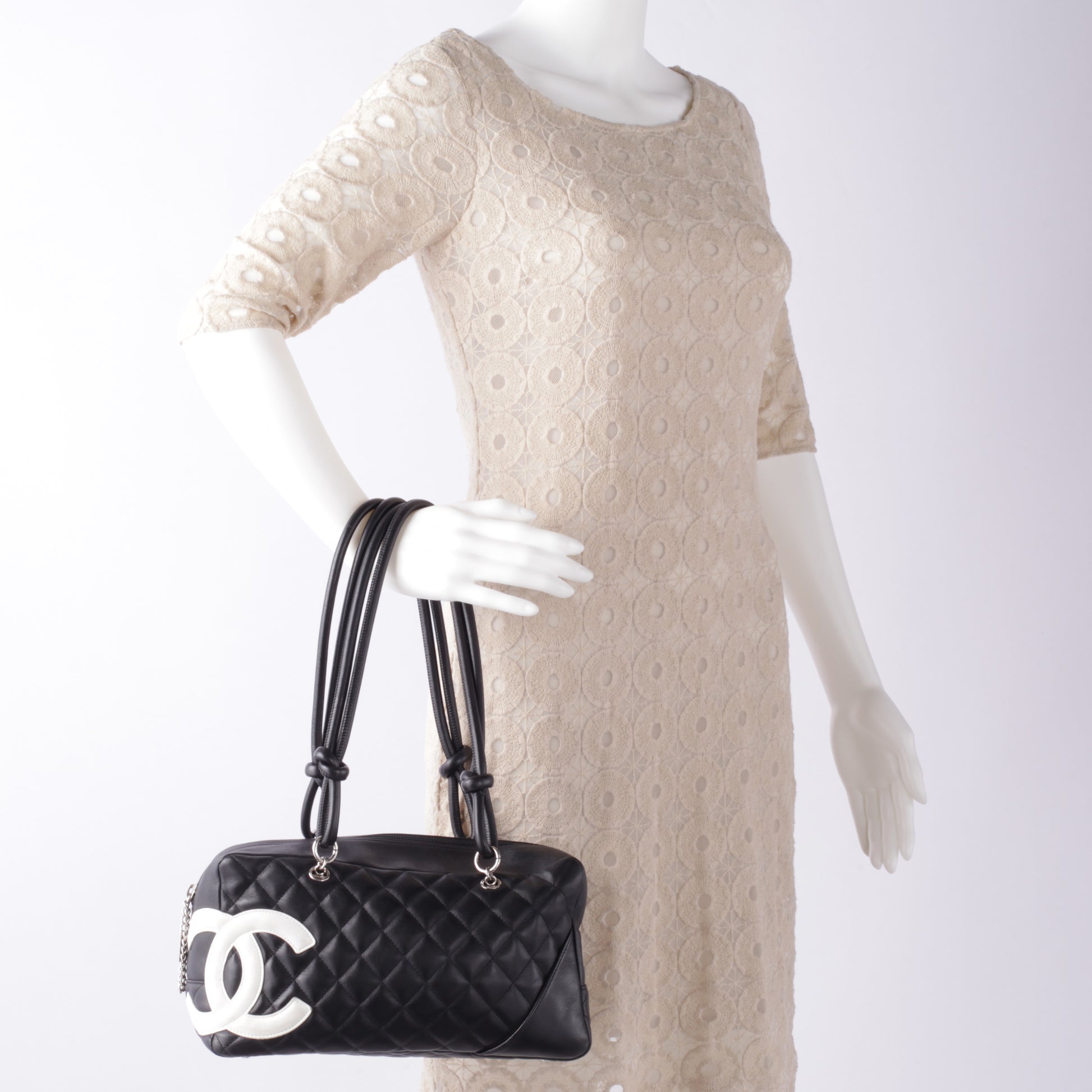 Chanel Calfskin Quilted Large Cambon Bowler Black White 2 of 7