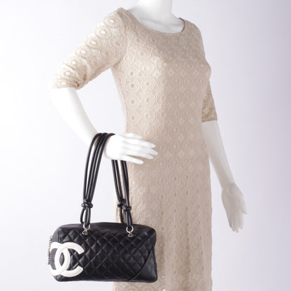 Chanel Calfskin Quilted Large Cambon Bowler Black White 2 of 7