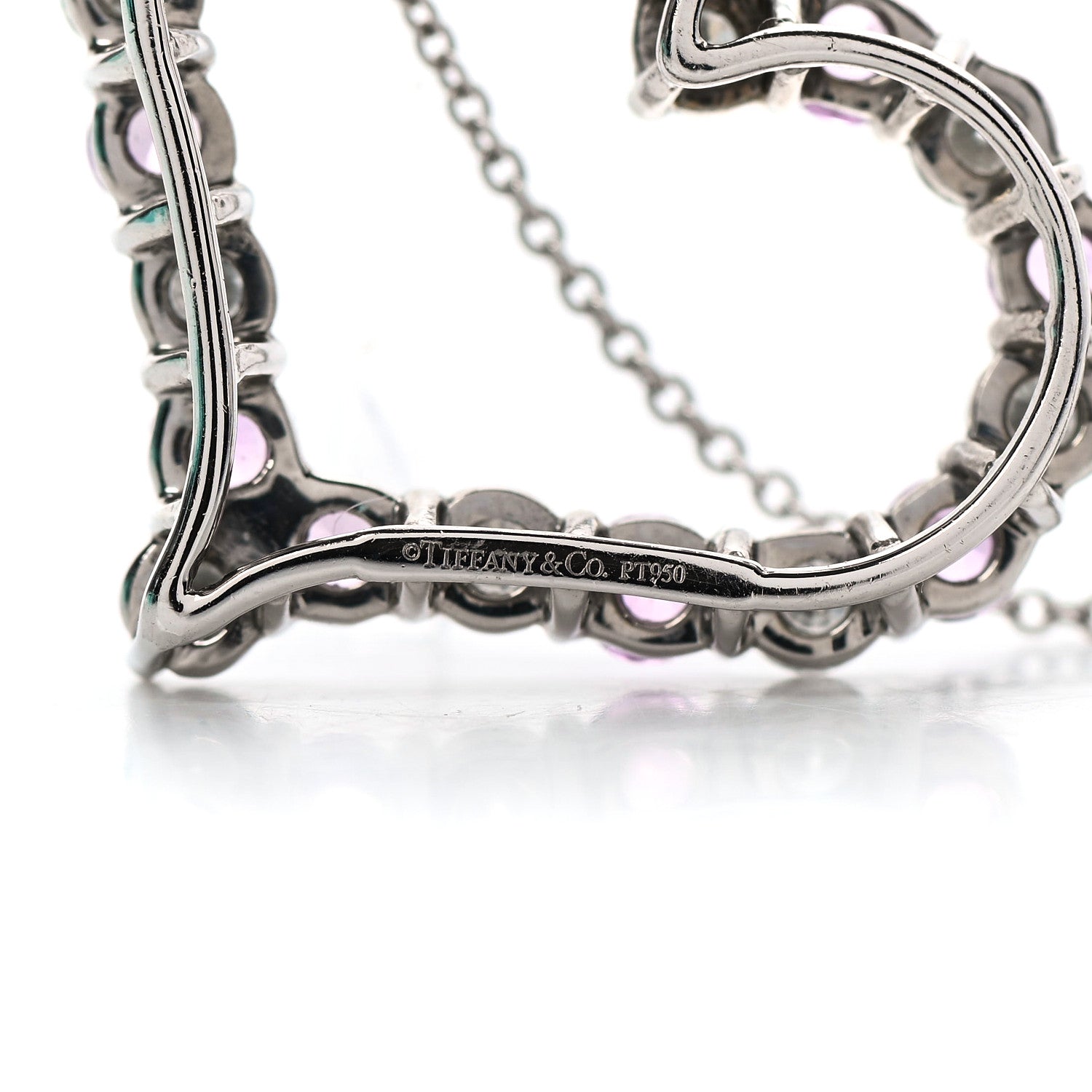 Tiffany Platinum Diamond Pink Sapphire Large Heart Pendant Necklace 4 of 6
