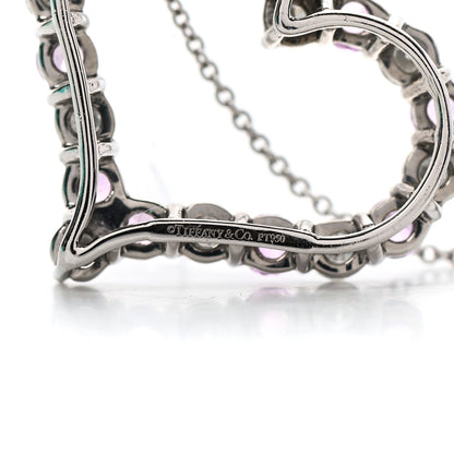 Tiffany Platinum Diamond Pink Sapphire Large Heart Pendant Necklace 4 of 6