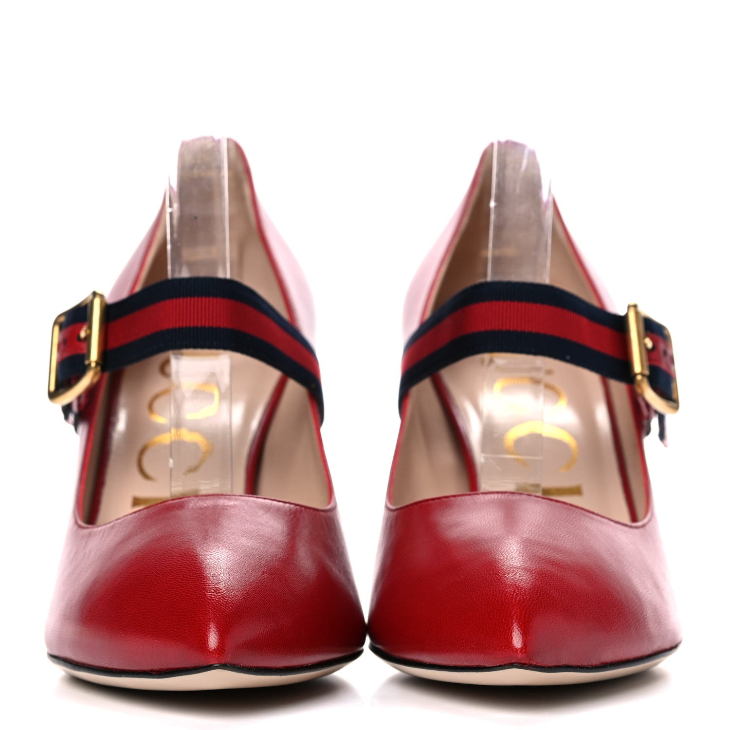 Gucci Malaga Kid Sylvie Web Mid Heel Pumps 38 Hibiscus Red 2 of 13