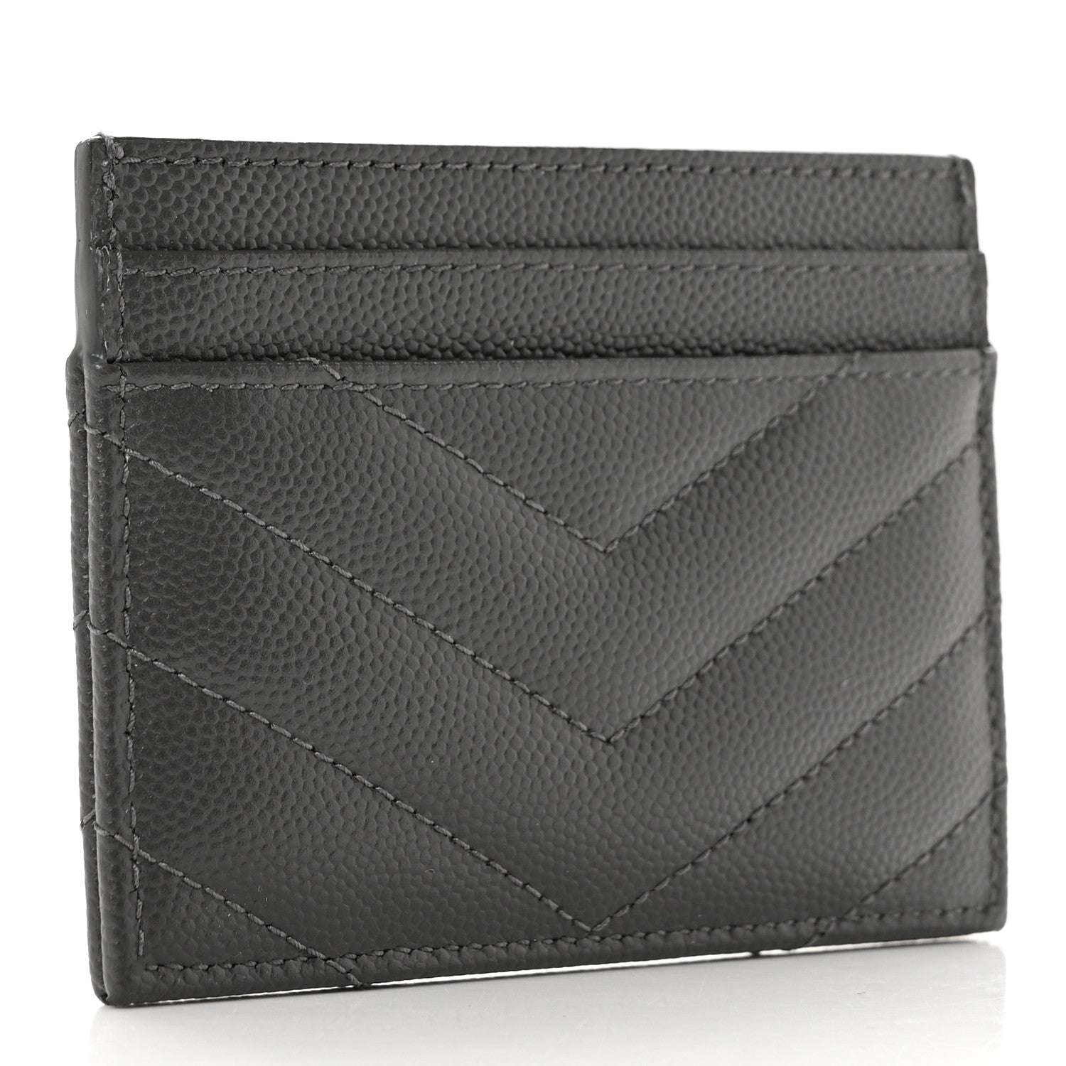 Saint Laurent Grain De Poudre Matelasse Chevron Monogram Credit Card Case Storm 3 of 7