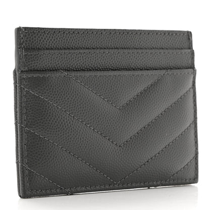Saint Laurent Grain De Poudre Matelasse Chevron Monogram Credit Card Case Storm 3 of 7