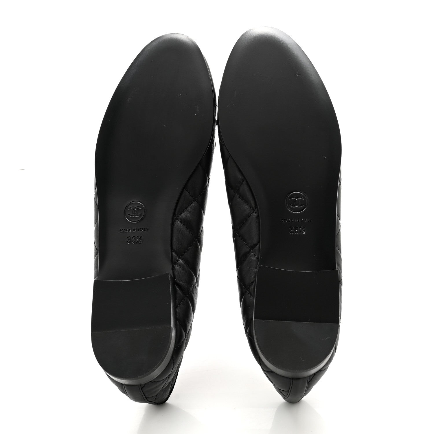 Chanel Aged Calfskin Quilted CC Cap Toe Ballerina Flats 38.5 Black 5 of 9