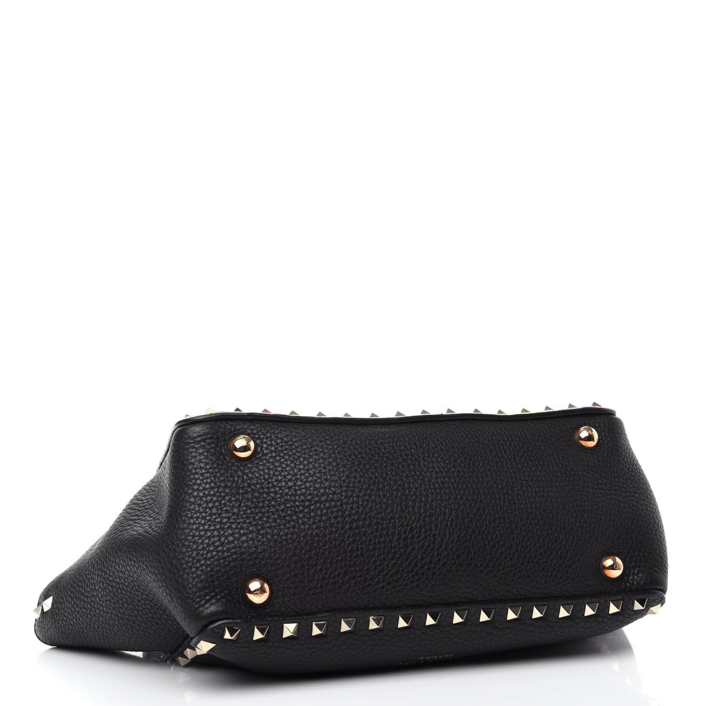 Grained Calfskin Embroidered Small Rockstud Rolling Tote Black