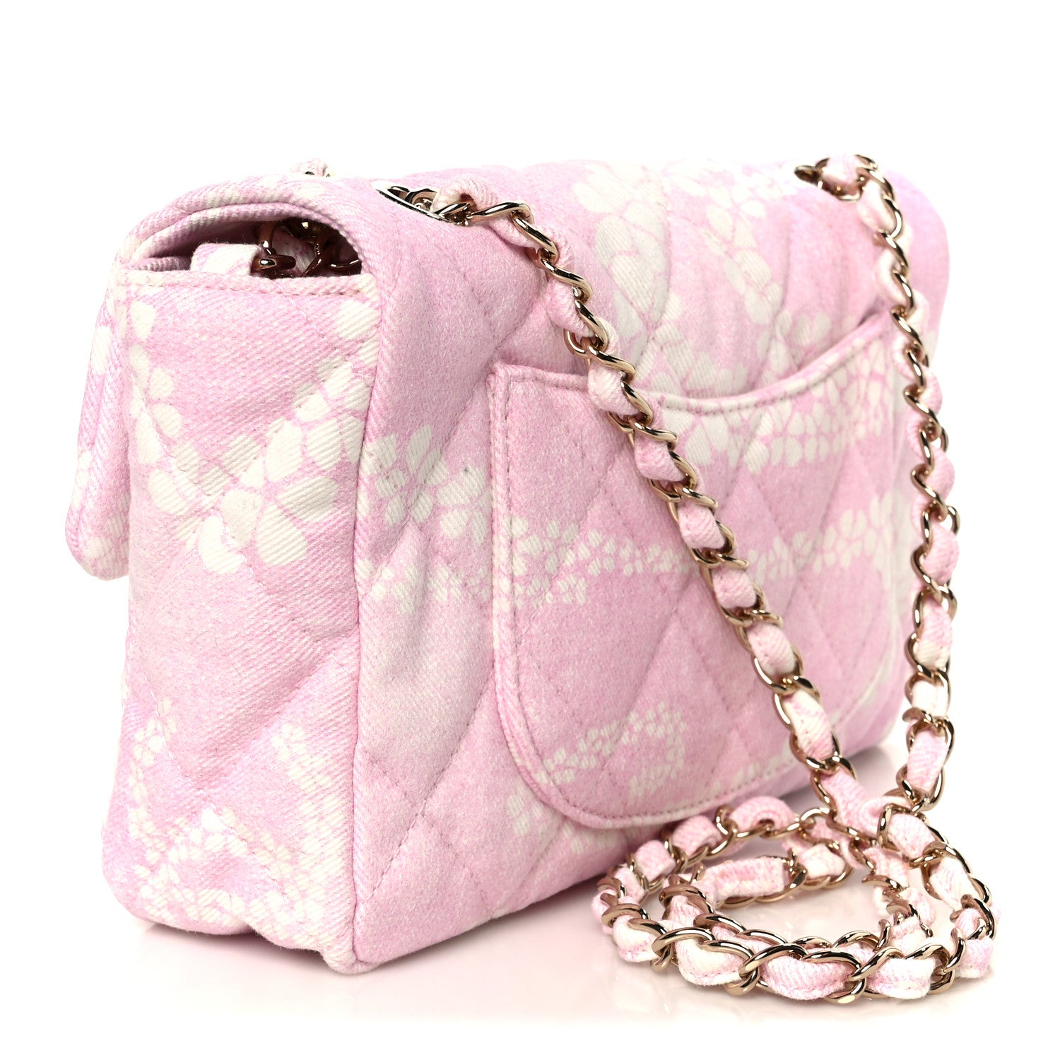 Chanel Printed Denim Quilted Flap Bag Pink White 1814896