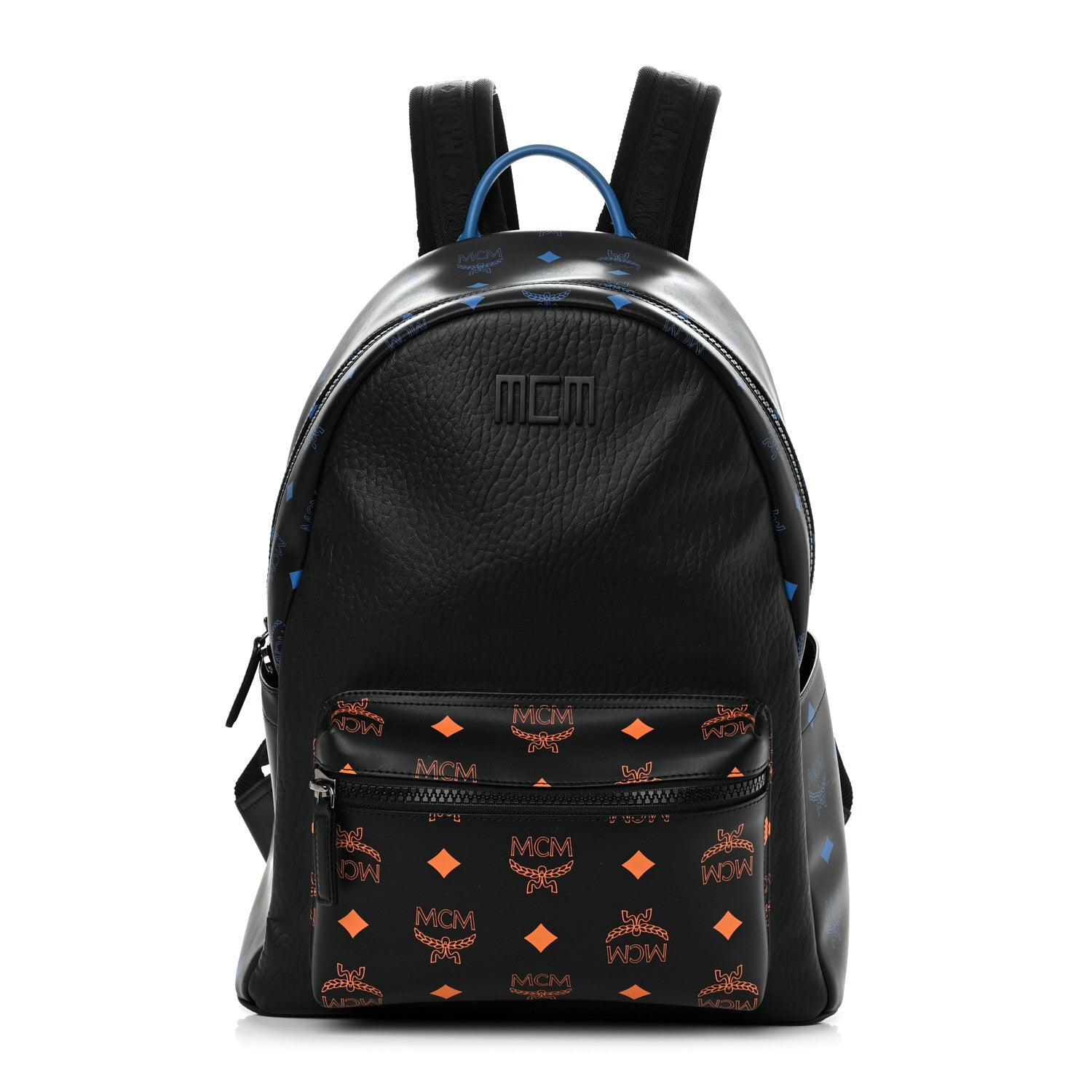 MCM Grained Calfskin Visetos Color Splash Medium Backpack Black Orange Blue 1 of 12