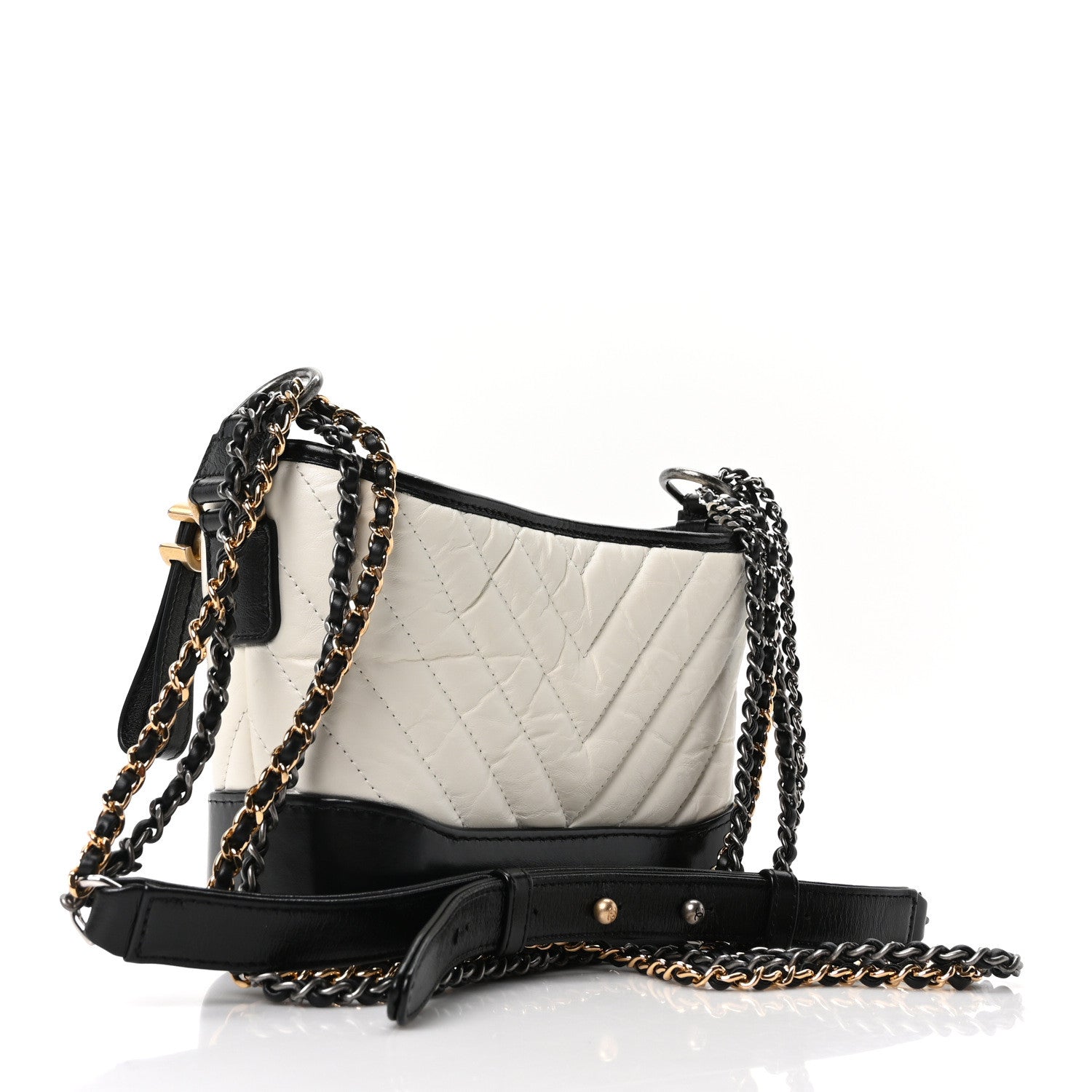 Chanel Aged Calfskin Chevron Quilted Small Gabrielle Hobo Black White 4 of 19