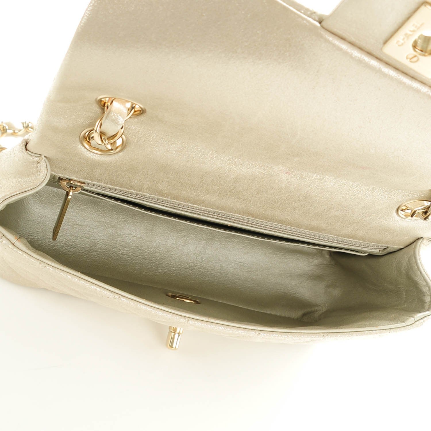 Chanel Iridescent Calfskin Quilted Mini Rectangular Flap Light Gold 6 of 8