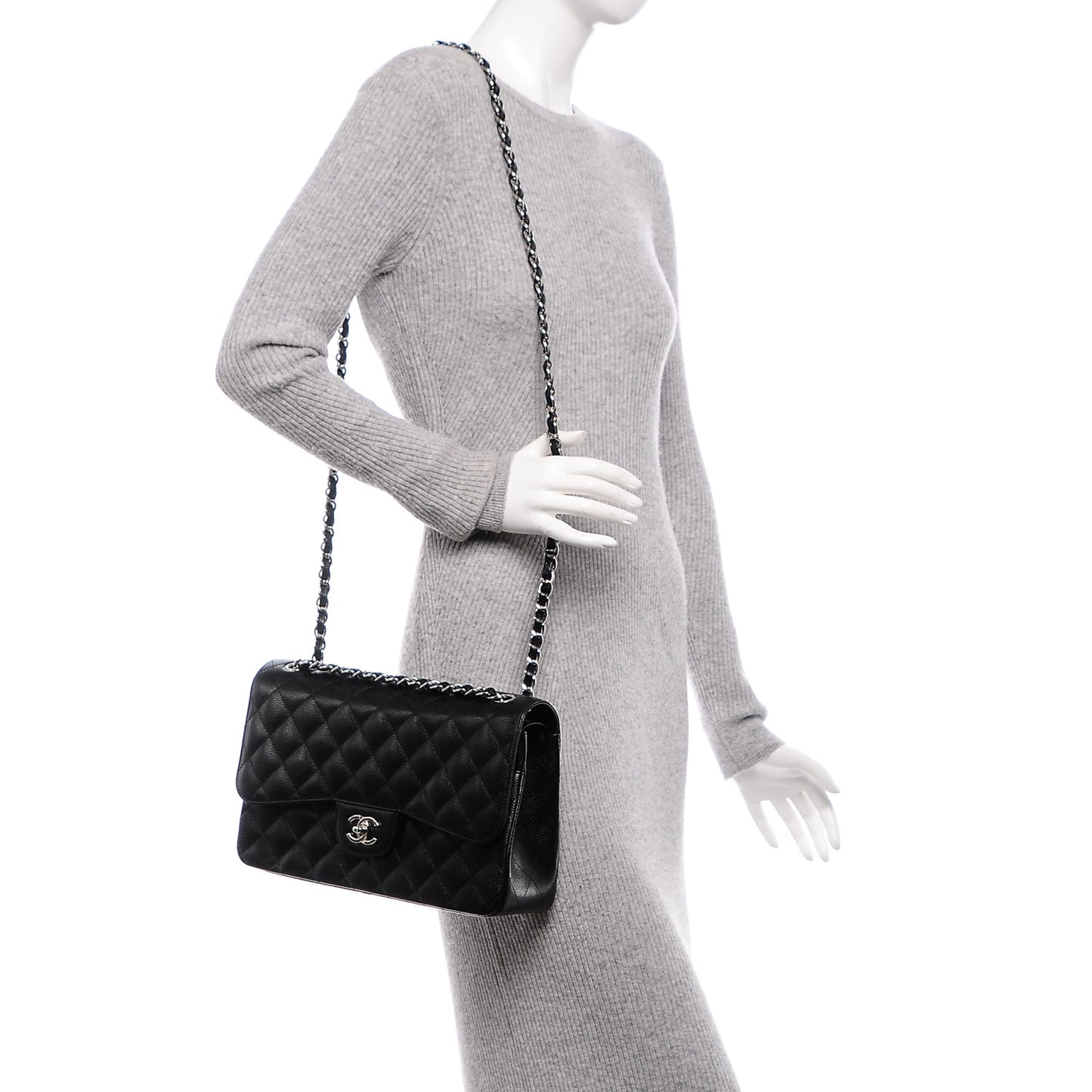 Caviar Quilted Jumbo Double Flap Black