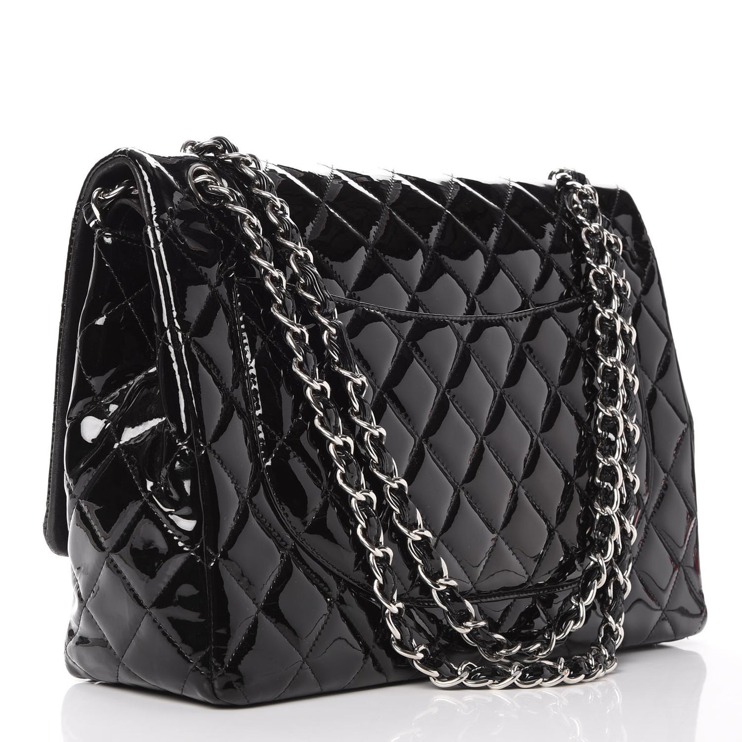 Patent Quilted Maxi Double Flap Black