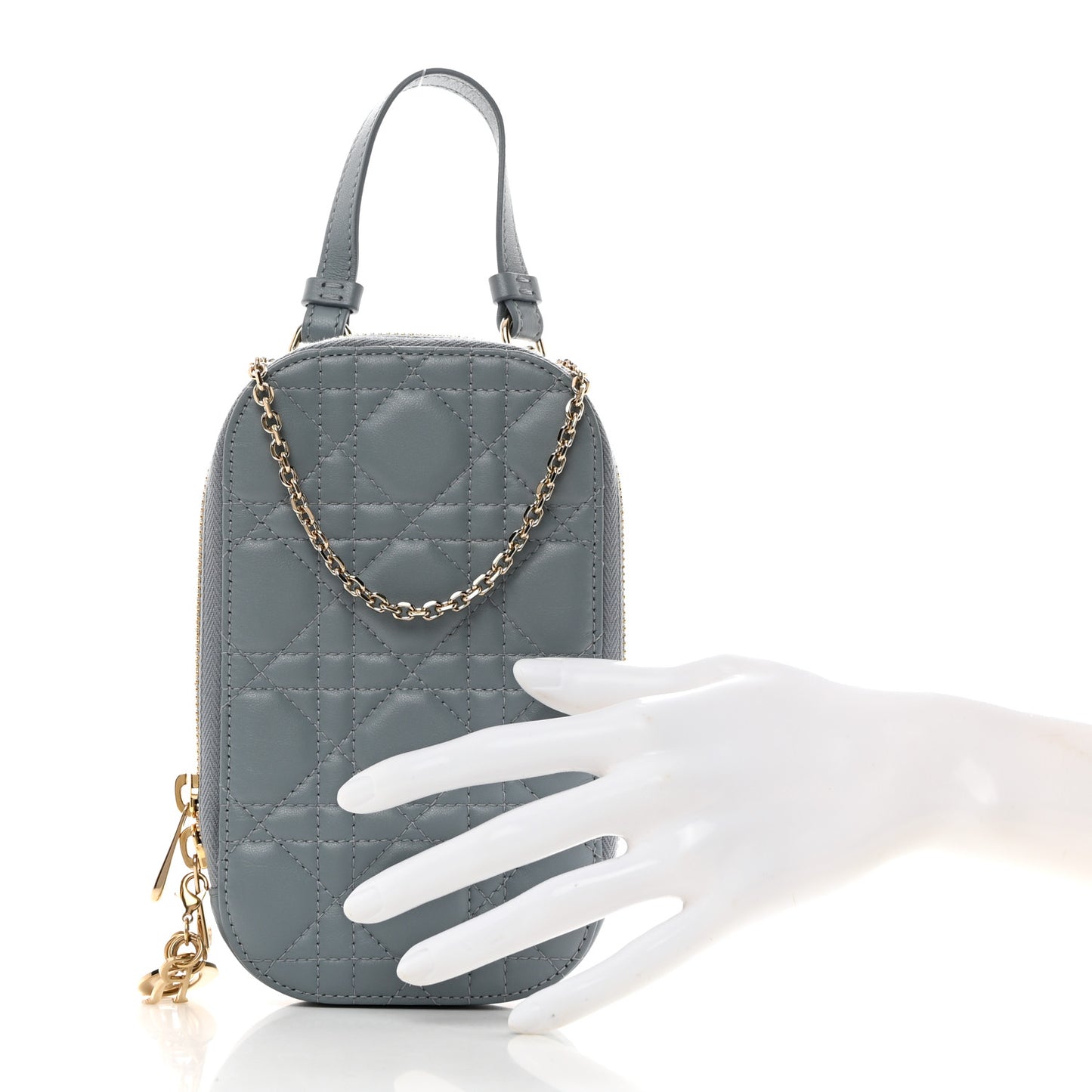 Lambskin Cannage Lady Dior Phone Holder Cloud Blue