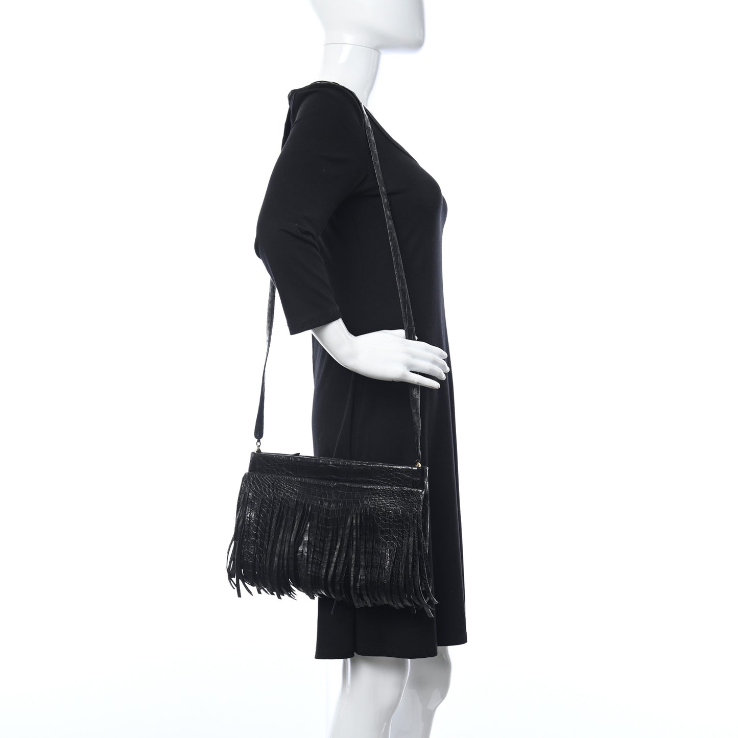 Crocodile Fringe Crossbody Clutch Black