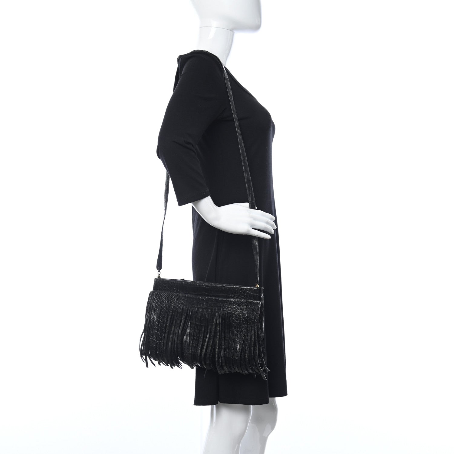 Nancy Gonzalez Crocodile Fringe Crossbody Clutch Black 2 of 10