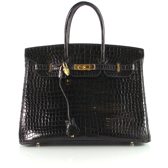 Porosus Crocodile BIRKIN 35 Shiny Black