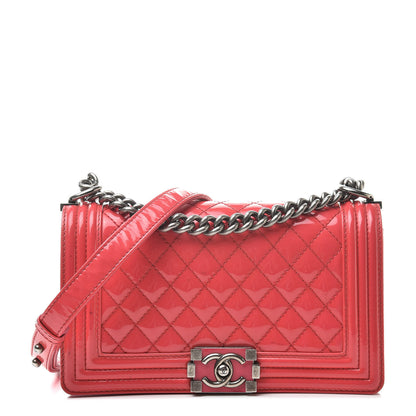 Chanel Patent Calfskin Enamel Quilted Medium Boy Flap Dark Pink 1 of 16