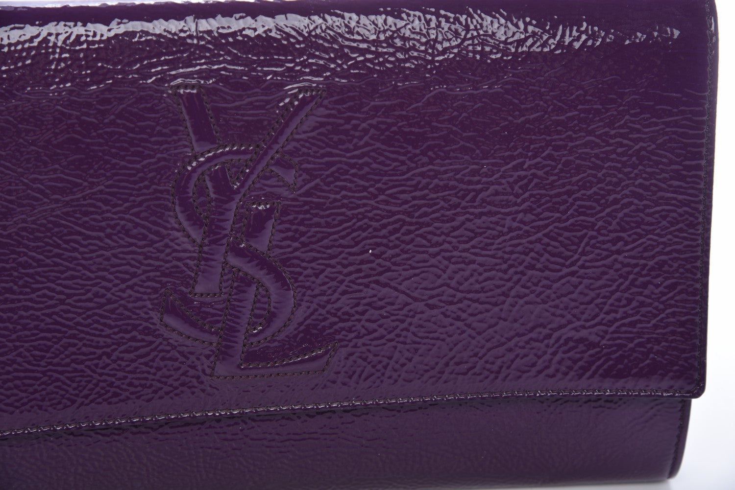 Saint Laurent Textured Patent Monogram Large Belle De Jour Clutch Purple 15 of 16