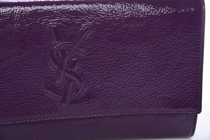 Saint Laurent Textured Patent Monogram Large Belle De Jour Clutch Purple 15 of 16